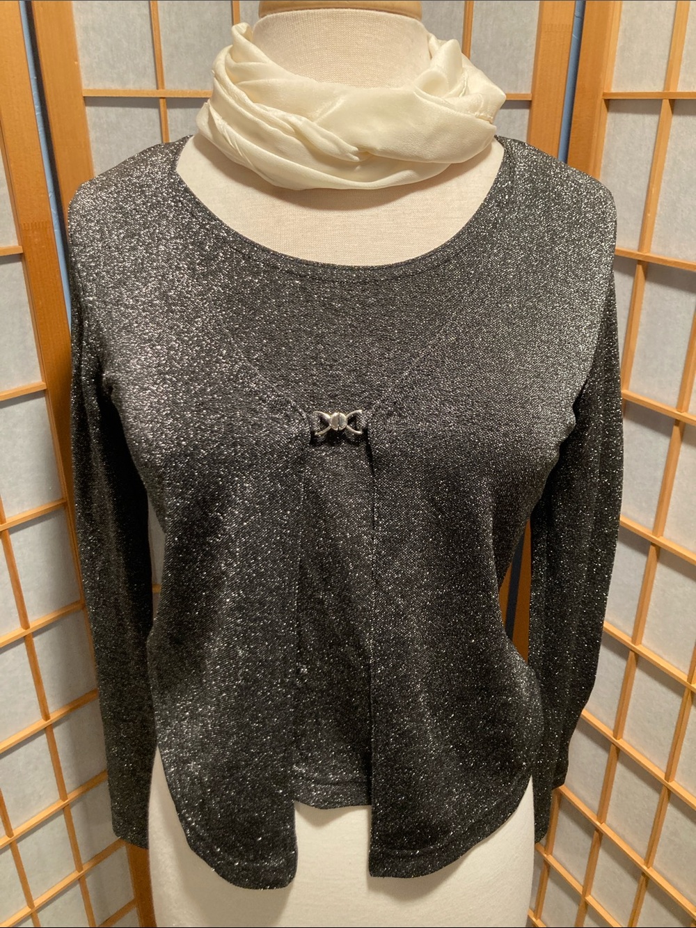 Vintage I.N. San Francisco Sparkle Black Long-Sleeve Cardigan (G33)